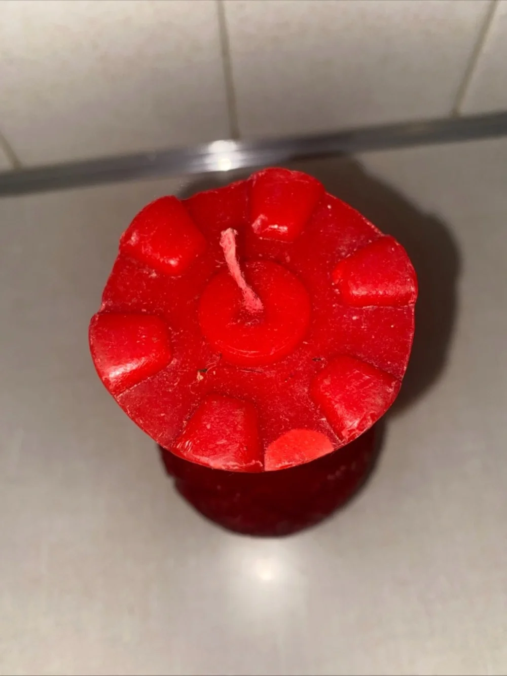 Vintage UNLIT Wax Candle Vase Shaped Red‎ Textured Patterned
